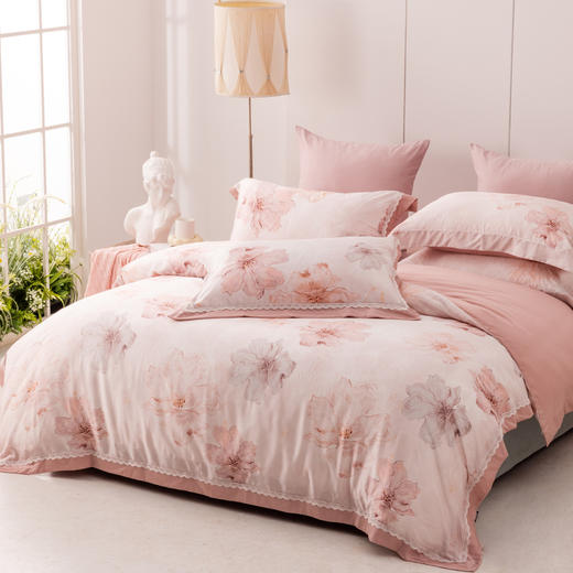 多喜爱 60S兰精天丝四件套-茉婉映瑶【蕾丝花边】【礼盒包装】 如梦丝滑 莹润如真丝 奥地利进口兰精天丝  专利床单 纱支细腻紧密 商品图2