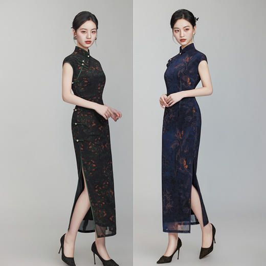 复古国风年轻日常，长款网纱无袖旗袍SYK184213 商品图0