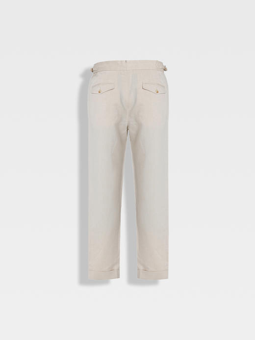 callisto浅调燕麦卡其棉麻混纺休闲裤 商品图1