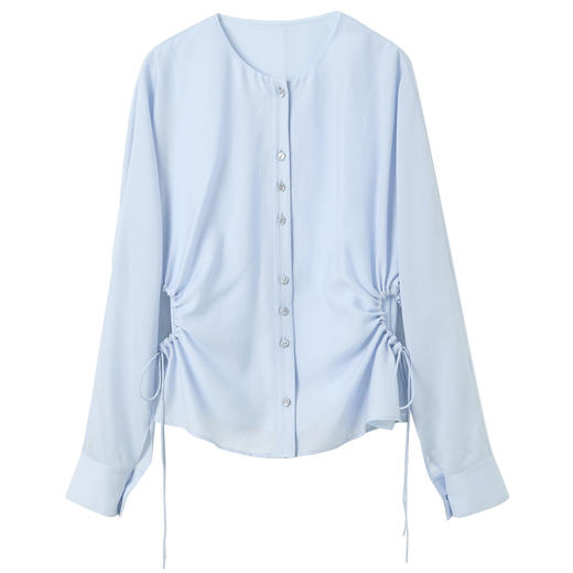 三彩2025春季新款醋酸衬衫圆领长袖法式收腰小衫上衣显瘦S 商品图4