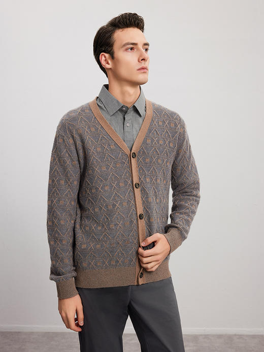 【V领撞色羊绒开衫】羊绒世家秋冬新品男士100%山羊绒针织开衫外套 商品图2