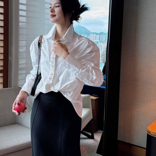 顺丰包邮洛诗琳35842高级感棉质重工亮片钉珠不规则扭结衬衫2035 商品图1