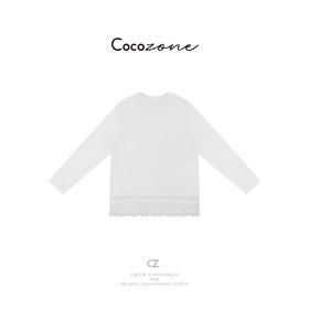 COCO ZONE 2025新款圆领拼接蕾丝设计长袖T恤ACD1A0290