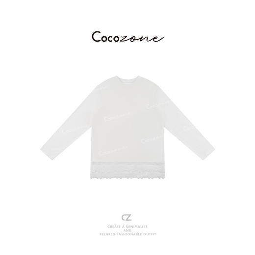 COCO ZONE 2025新款圆领拼接蕾丝设计长袖T恤ACD1A0290 商品图0