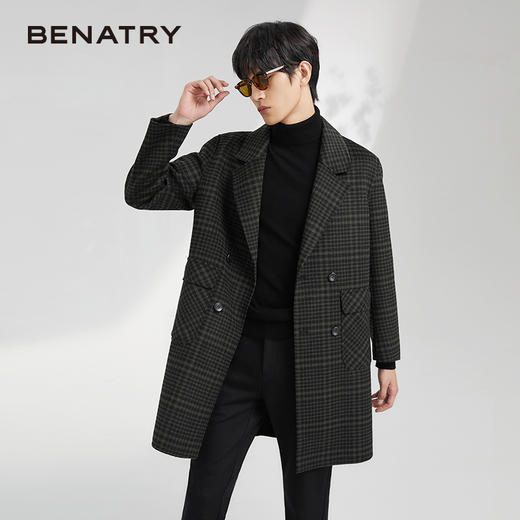 贝纳川双排扣设计格纹翻领男士大衣ECK428003302 商品图5