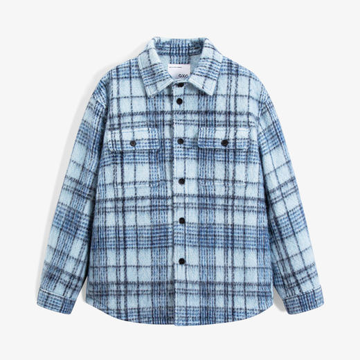 GXG男装 蓝格纹清新简约短大衣 冬季热卖气质大衣GEX10626984 商品图4