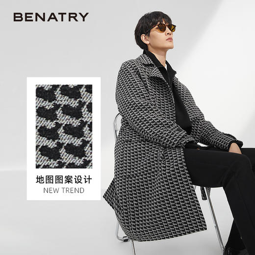 贝纳川地图图案设计经典大翻领中长款男士大衣ECK428001402 商品图1