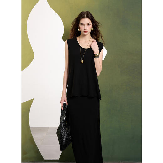 【亚麻】三彩2025春季新款针织套装无袖套头衫半身裙长裙两件套S 商品图3