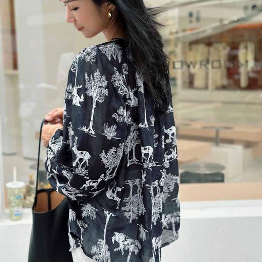 顺丰包邮洛诗琳40058春夏新款宽松显瘦苎麻印花衬衫女0052 商品图3