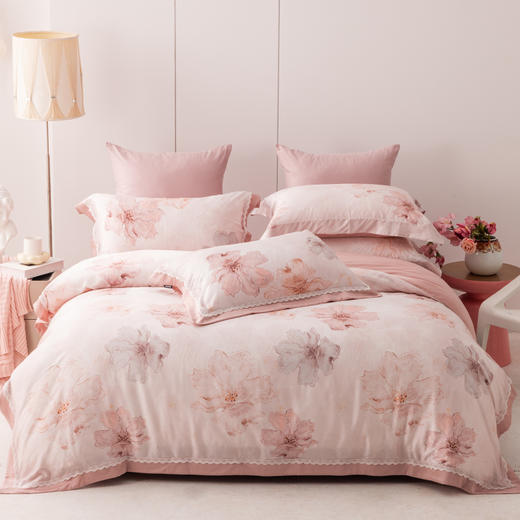 多喜爱 60S兰精天丝四件套-茉婉映瑶【蕾丝花边】【礼盒包装】 如梦丝滑 莹润如真丝 奥地利进口兰精天丝  专利床单 纱支细腻紧密 商品图0