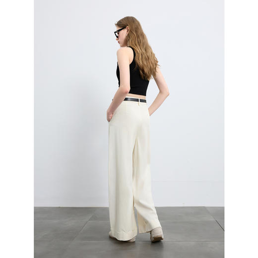 三彩2025春季新款杏色牛仔裤中腰宽松阔腿裤休闲卷边长裤M 商品图2