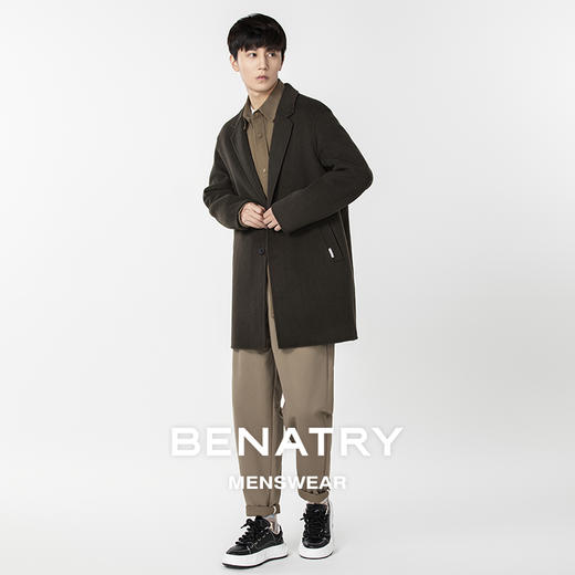 贝纳川戗驳领男士经典中长款大衣外套ECP328002 商品图1