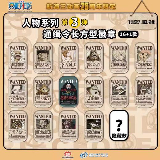 海贼王 动画25周年限定 通缉令方形吧唧 徽章 全17种 16包/盒 国谷 商品图0