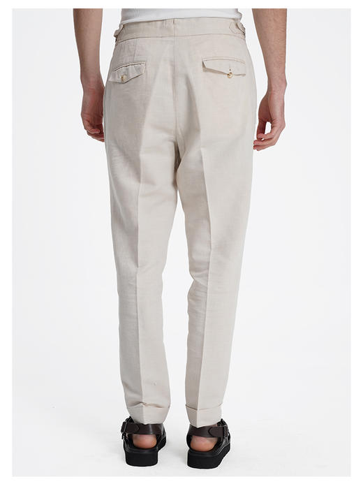 callisto浅调燕麦卡其棉麻混纺休闲裤 商品图4