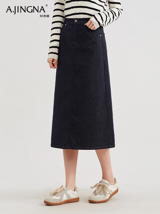 【现代牛仔】阿菁娜复古高级感高腰中长款牛仔半身裙F30C213005 商品图1