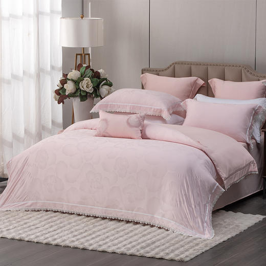 多喜爱 60S全棉色织提花四件套 锦苒【花边工艺】【礼盒包装】60S新绒棉 浪漫·芙蓉粉  高支高密 轻奢提花 商品图3