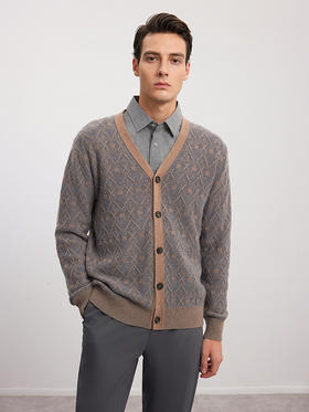 【V领撞色羊绒开衫】羊绒世家秋冬新品男士100%山羊绒针织开衫外套