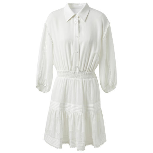 【莱赛+亚麻】尔三彩2025春季新款连衣裙翻领收腰A字裙提花短裙九分袖S 商品图4