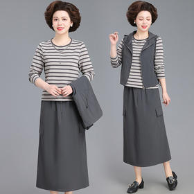 WZ-1787妈妈秋装时尚套装中老年春秋休闲夹克贵夫人气质针织上衣三件套女
