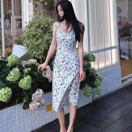 顺丰包邮洛诗琳35639春夏显瘦气质蚕丝混纺印花吊带连衣裙0737 商品图0