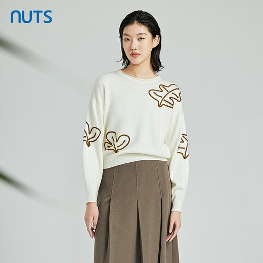 NUTS春季新品时尚纯色气质百搭宽松保暖毛织套头衫女312052113B 商品图2