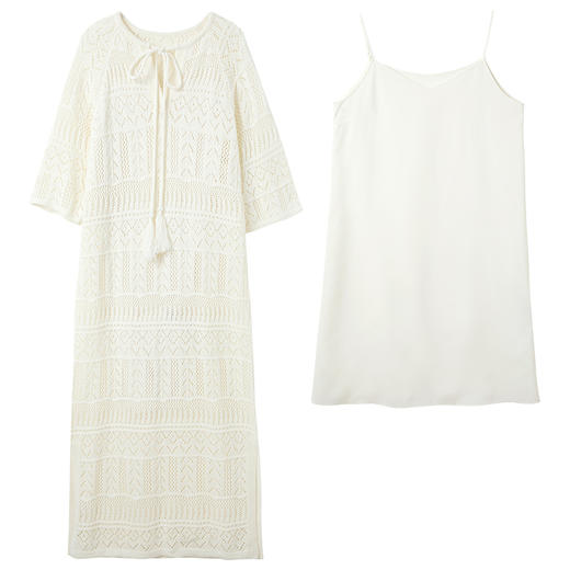 三彩2025春季新款镂空针织裙流苏连衣裙直筒裙长裙度假风S 商品图4