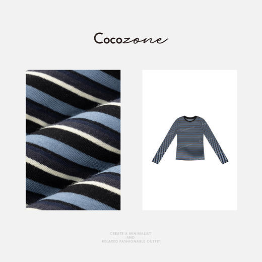 COCO ZONE 春季条纹撞色打底衫休闲圆领长袖T恤CD2A0015 商品图2
