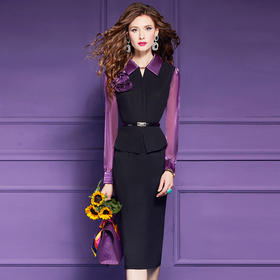 衬衫连衣裙女春季新款翻领时尚简约收腰假两件职业包臀裙子