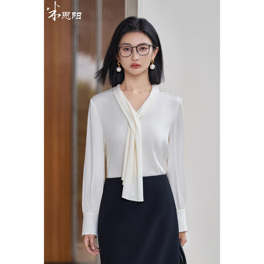 剩S 醋酸缎面垂感衬衫 米思阳2026春季新款轻奢高级感系带上衣女5992 商品图1