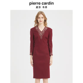 皮尔卡丹女装秋季新款轻奢端庄优雅毛呢连衣裙P1422E1984T0