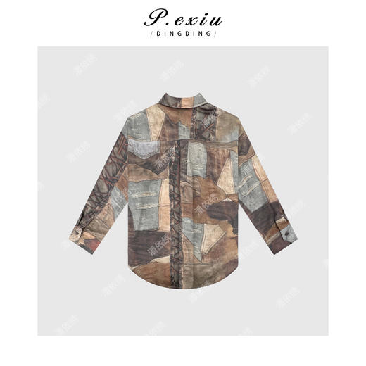 03-5潘依绣丁丁宠粉PanYiXiu/潘依绣艺术插画复古拼接休闲质感长袖衬衫 SH1613 商品图2