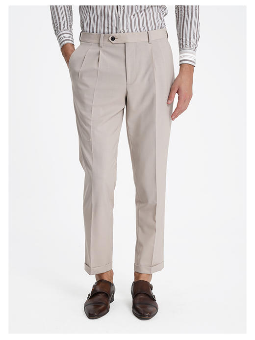 callisto松弛系列老钱风糯米白绵羊毛混纺西裤 商品图2