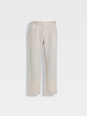 callisto浅调燕麦卡其棉麻混纺休闲裤