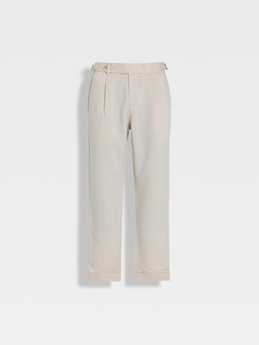 callisto浅调燕麦卡其棉麻混纺休闲裤 商品图0