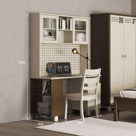 喜梦宝实木书桌学习桌书房电脑桌带书架直角书桌写字台 商品图3