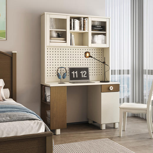 喜梦宝实木书桌学习桌书房电脑桌带书架直角书桌写字台 商品图2