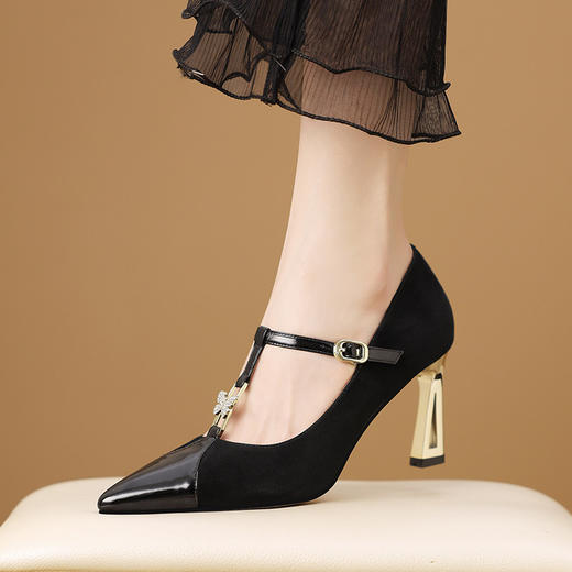 【预售5天】复古高跟鞋女粗跟新款尖头T字带玛丽珍单鞋HY&H3644 商品图3
