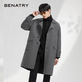 贝纳川地图图案设计经典大翻领中长款男士大衣ECK428001402