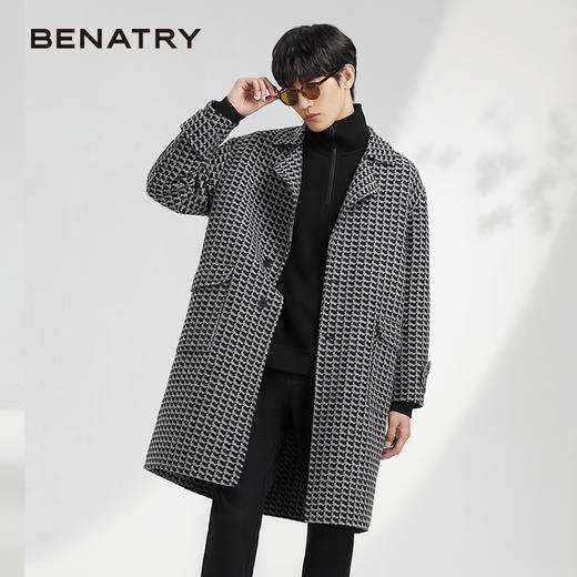 贝纳川地图图案设计经典大翻领中长款男士大衣ECK428001402 商品图0