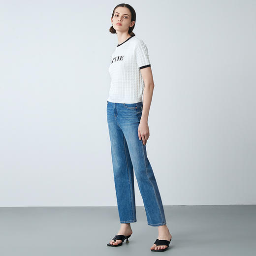 EITIE爱特爱春季新款撞色显瘦百搭基础简约针织衫7701412 商品图2