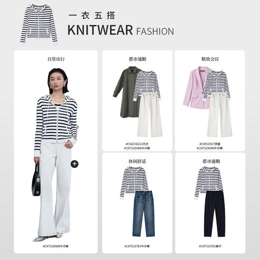 【商场同款】CNR5295 “通勤海魂衫” 蓝白条纹连帽开衫外套 商品图11