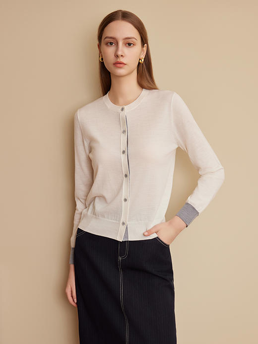 【圆领羊毛针织开衫】25年早春新品女士100%羊毛单排扣薄款针织小外套 商品图2