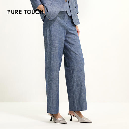 PURE TOUCH浅蓝色高腰阔腿休闲长裤女 气质百搭通勤款 1368251079 商品图0