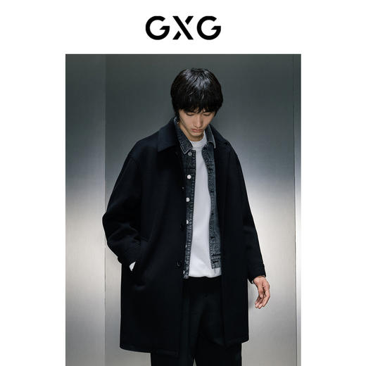 GXG男装 可卸牛仔领黑色长大衣 冬季热卖气质大衣GEX12629684 商品图3