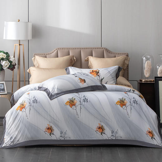 多喜爱 50S天丝四件套 缥缈茹烟/屿香花意绣花工艺 缥缈茹烟 丝滑舒适 刷木印染 奥地利进口兰精天丝 莱赛尔纤维 国风刺绣 礼盒包装 商品图7