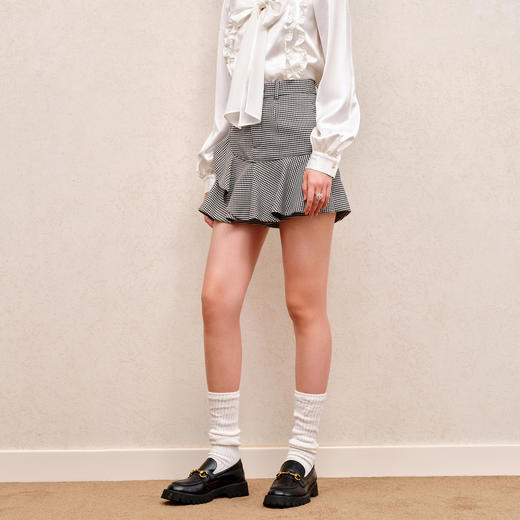 精致复古黑白格纹裙裤早秋高腰显瘦a字短裤(货号:MS88PA752Z0002) 商品图3