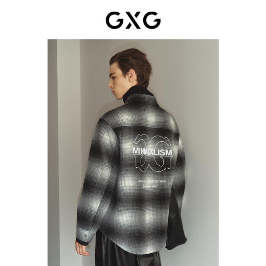 GXG男装 黑白格绣花短款大衣 冬季热卖黑白格绣花短款大衣 GEX10627564 商品图3