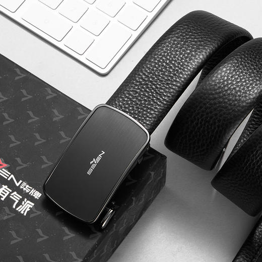 柒牌皮带男牛皮革正装商务休闲自动扣皮带简约男士易搭黑色裤腰带127P70150 商品图2