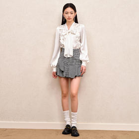 精致复古黑白格纹裙裤早秋高腰显瘦a字短裤(货号:MS88PA752Z0002)