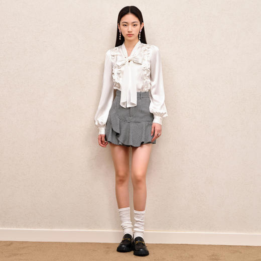 精致复古黑白格纹裙裤早秋高腰显瘦a字短裤(货号:MS88PA752Z0002) 商品图0